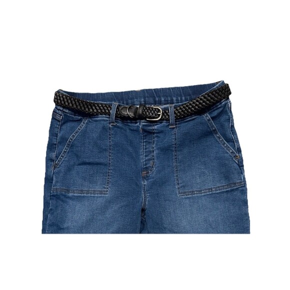 Denim & Co. Petite Indigo Easy Stretch Wide Leg Ankle Jean Size 14 Petite Belted - Picture 3 of 10